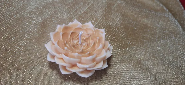 Peach__goldenish_colour__Floral_Applique__lotus_candle__,_multicolour
