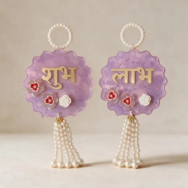 Purple_Pearl_Embellished_Shubh_Labh_Door_Hanging_Set_Of_2
