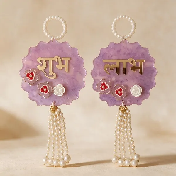 Purple_Pearl_Embellished_Shubh_Labh_Door_Hanging_Set_Of_2
