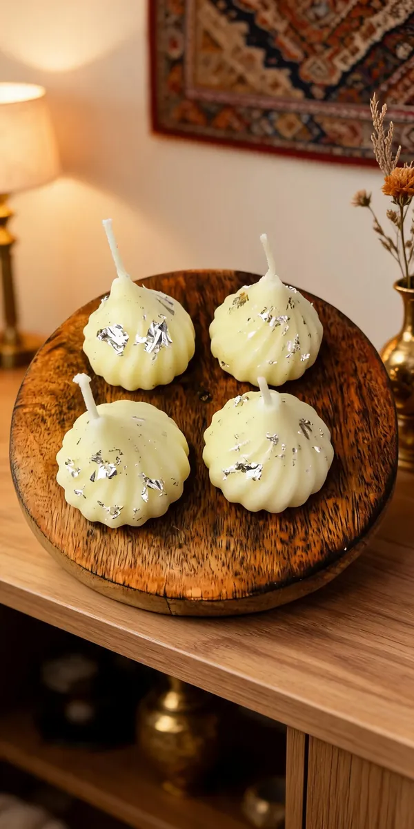 Wax_Festive_Silver_Flakes_Modak_Decorative_Candle_Set_Of_4