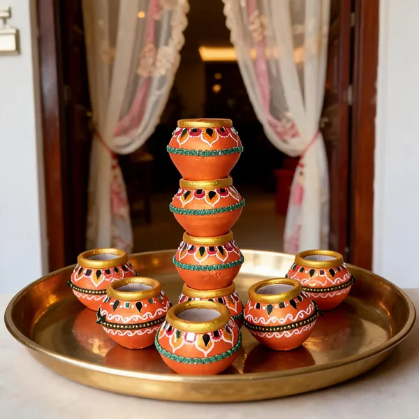 Terracotta_Festive_Hand_Painted_Orange_Gold_Diya_Set_Of_7