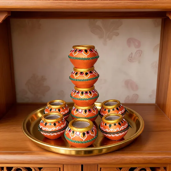 Terracotta_Festive_Hand_Painted_Orange_Gold_Diya_Set_Of_7