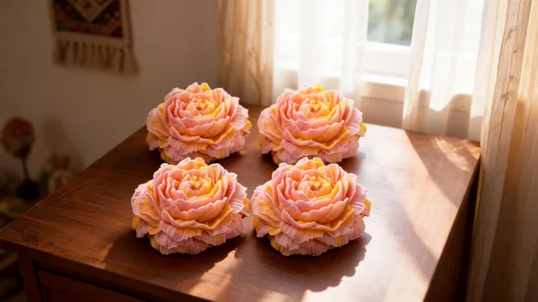Fabric_Plastic_Pink_Orange_Handmade_Bloom_Artificial_Flower_Decor_-_Pack_Of_4