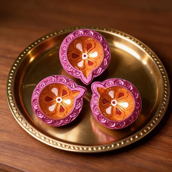 Clay_Festive_Pink_Orange_Floral_Pattern_Decorative_Diya_Set_Of_3