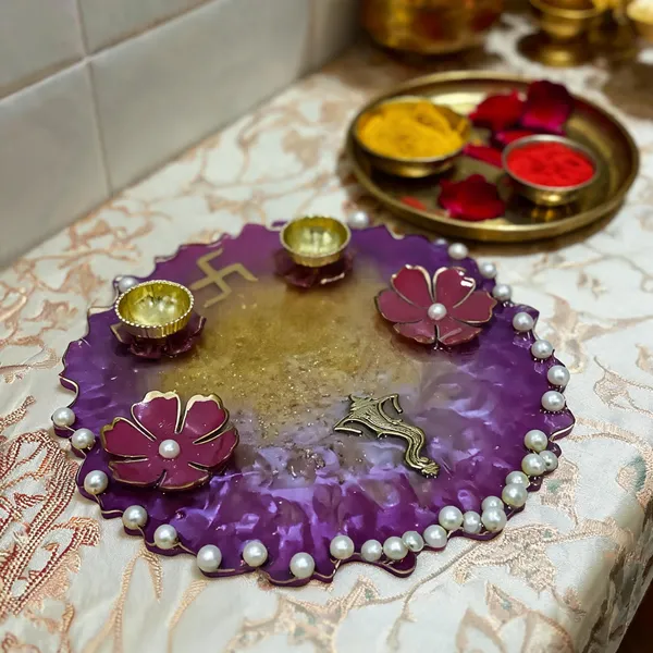 Metal_Purple_Gold_Floral_Decorative_Haldi_Kumkum_Round_Tray