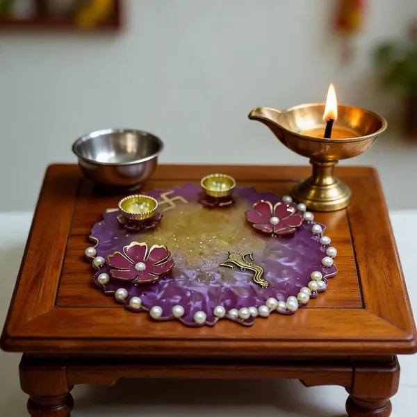 Metal_Purple_Gold_Floral_Decorative_Haldi_Kumkum_Round_Tray