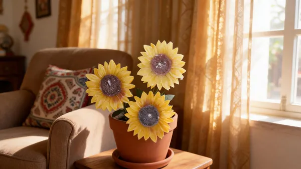 Fabric_Plastic_Yellow_Sunflower_Artificial_Flower_Heads_Pack_Of_3