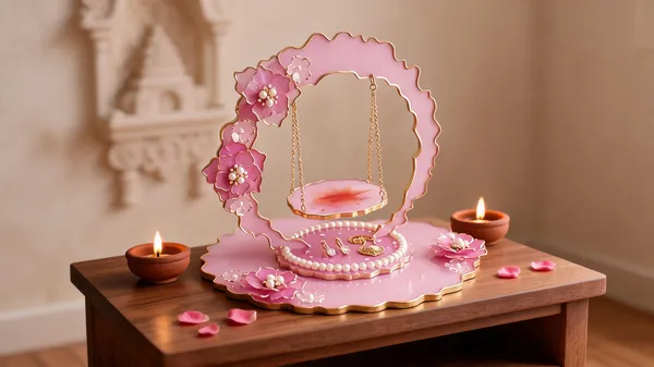 Pink_Wood_Metal_Krishna_Palna_Jhula_For_Janmashtami
