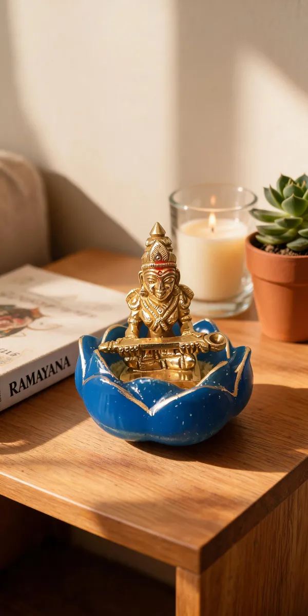 Metal_Resin_Gold_Tone_Krishna_Idol_Blue_Lotus_Base_Showpiece