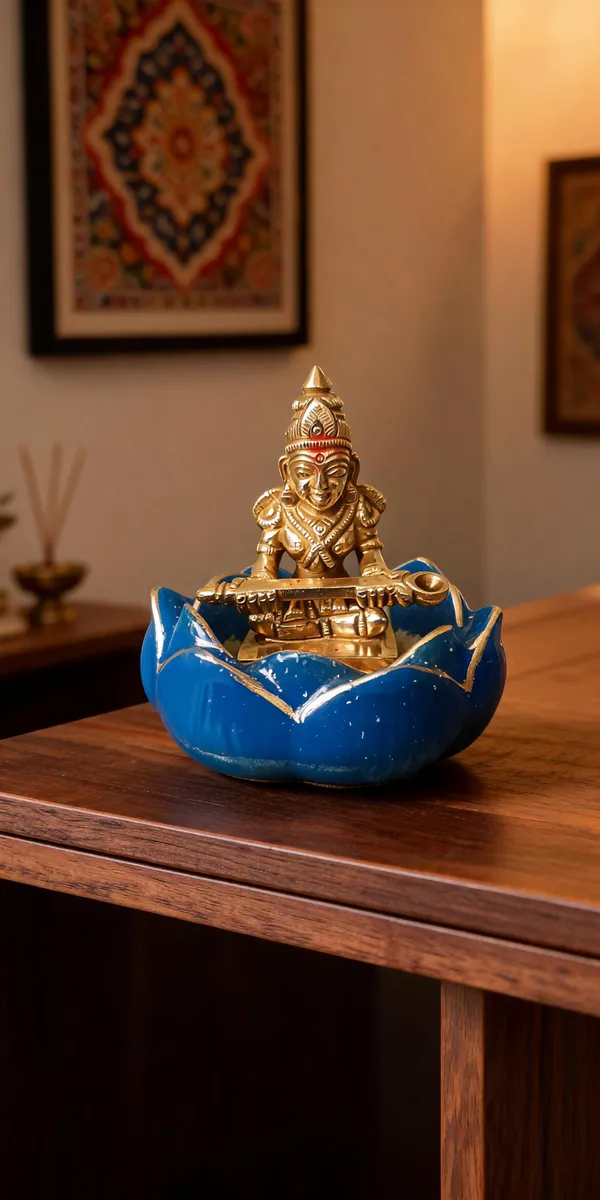 Metal_Resin_Gold_Tone_Krishna_Idol_Blue_Lotus_Base_Showpiece