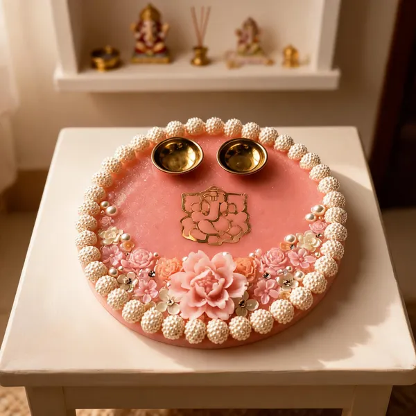 Metal_Floral_Ganesha_Motif_Pink_Pooja_Thali_Set