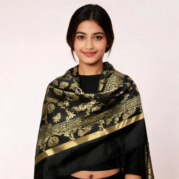 Gold_&_Black_Banarasi_Silk_Dupatta_Women_For_Women