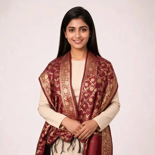 Gold_&_Maroon_Banarasi_Silk_Dupatta_Women_For_Women