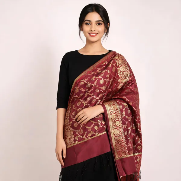 Gold_&_Maroon_Banarasi_Silk_Dupatta_Women_For_Women