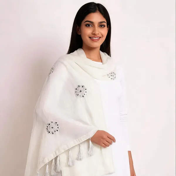White_Cotton_Silk_Dupatta_Women_For_Women