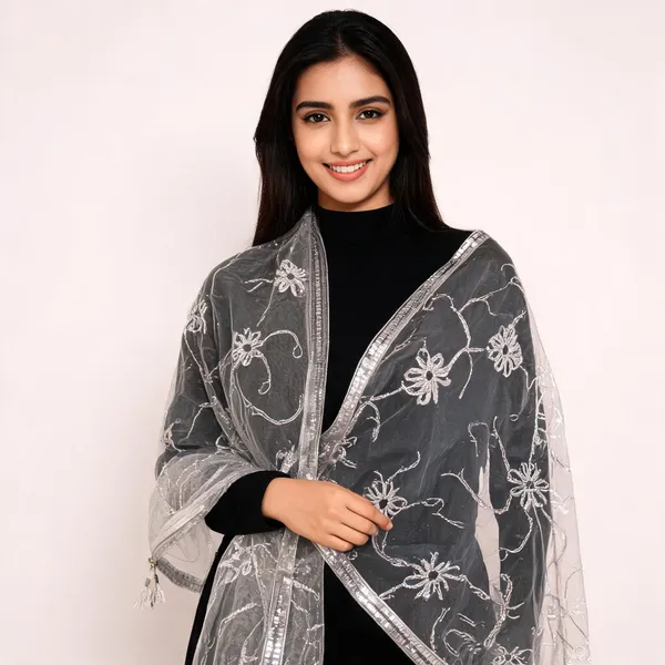Grey_Net_Dupatta_Women_For_Women