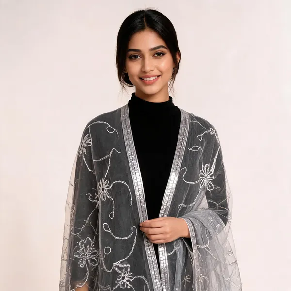 Grey_Net_Dupatta_Women_For_Women