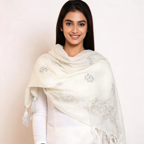 White_Cotton_Silk_Dupatta_Women_For_Women