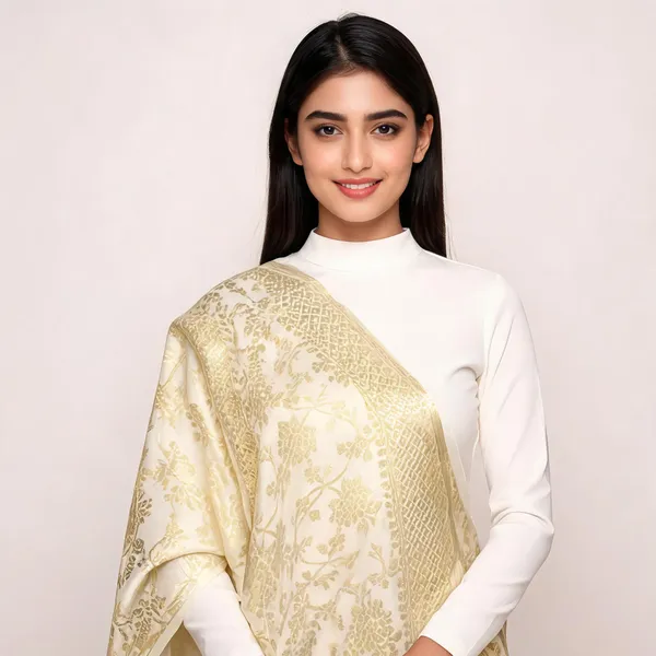 White_Gold_Banarasi_Silk_Dupatta_Women_For_Women
