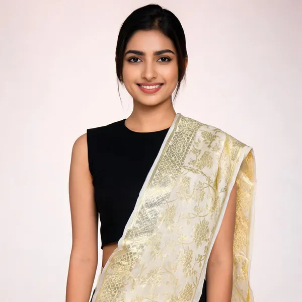 White_Gold_Banarasi_Silk_Dupatta_Women_For_Women