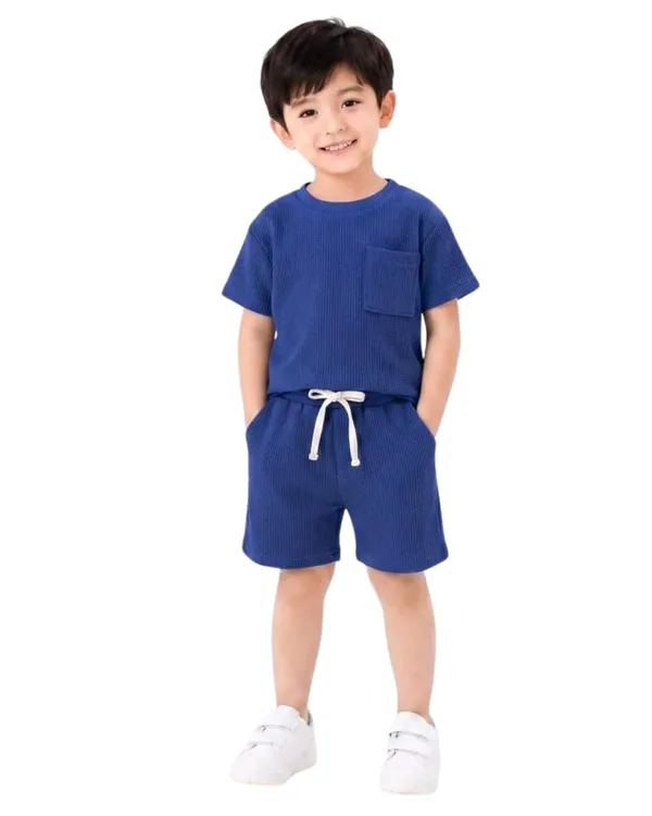 Kids_Cotton_Spandex_Waffle_Knit_T_Shirt_And_Shorts_Set