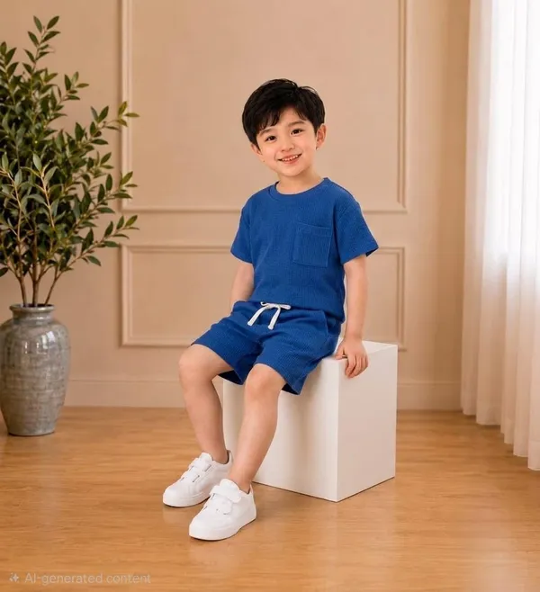 Kids_Cotton_Spandex_Waffle_Knit_T_Shirt_And_Shorts_Set