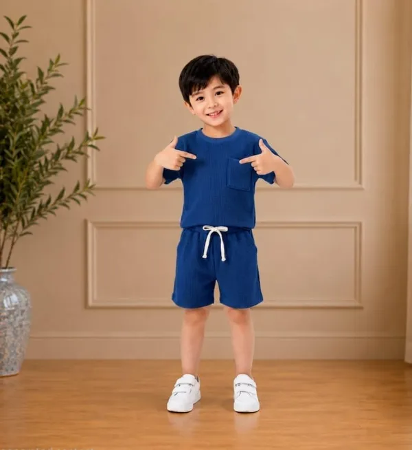 Kids_Cotton_Spandex_Waffle_Knit_T_Shirt_And_Shorts_Set