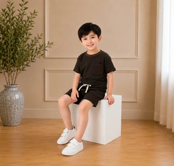 Boys_Cotton_Spandex_Waffle_Knit_T_Shirt_And_Shorts_Set