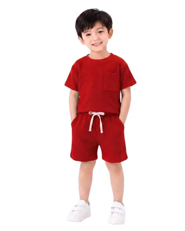 Kids_Cotton_Spandex_Waffle_Knit_T_Shirt_And_Shorts_Set