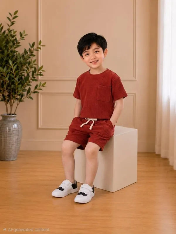 Kids_Cotton_Spandex_Waffle_Knit_T_Shirt_And_Shorts_Set