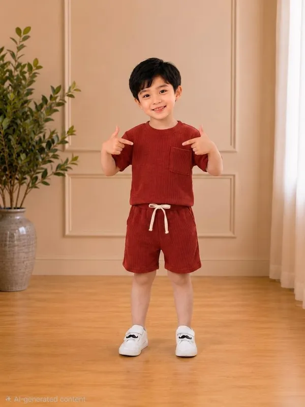 Kids_Cotton_Spandex_Waffle_Knit_T_Shirt_And_Shorts_Set