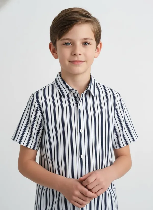 Kids_Boys_Striped_Half_Sleeve_Cotton_Blend_Button_Down_Shirt