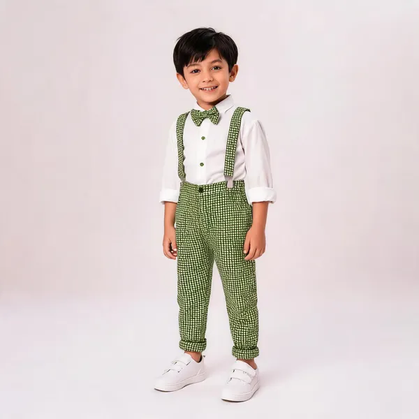 White_Green_Cotton_Checkered_Dungaree_Set_For_Baby_Boys