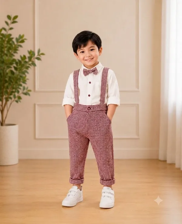 littlevoyagers_Dungaree_For_Boys_Party_Checkered_Cotton_Blend_(Maroon,_Pack_of_1)
