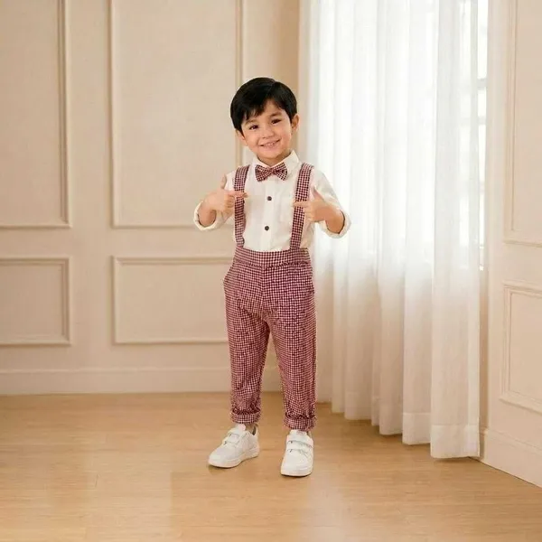 littlevoyagers_Dungaree_For_Boys_Party_Checkered_Cotton_Blend_(Maroon,_Pack_of_1)