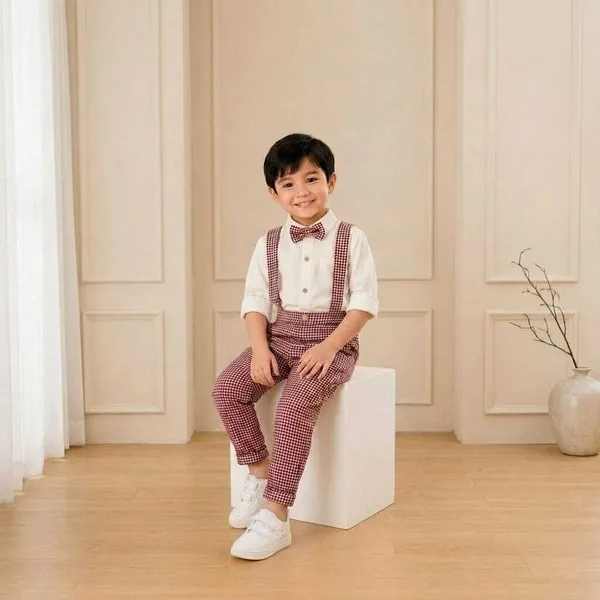 littlevoyagers_Dungaree_For_Boys_Party_Checkered_Cotton_Blend_(Maroon,_Pack_of_1)