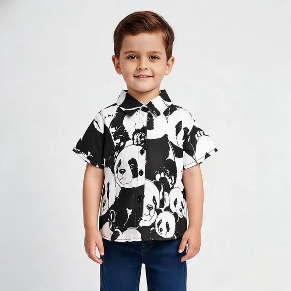Black_White_Cotton_Clover_Print_Casual_Shirt_For_Boys