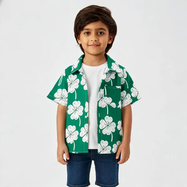 Green_White_Cotton_Clover_Print_Casual_Shirt_For_Boys
