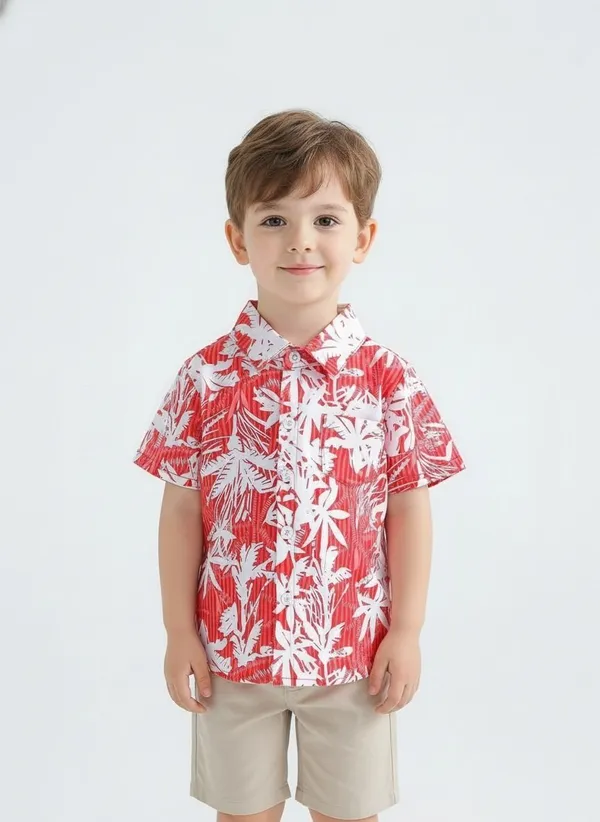 littlevoyagers_Boys_Floral_Print,_Striped,_Printed_Casual_Red,_White,_Dark_Green,_Green,_Light_Green_Shirt_()