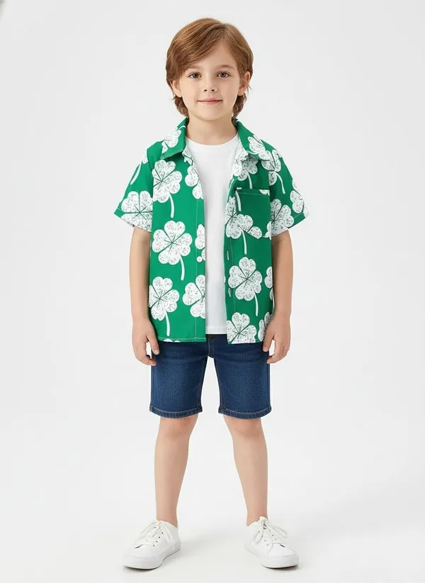 littlevoyagers_Boys_Floral_Print,_Printed_Casual_Green,_White_Shirt_()
