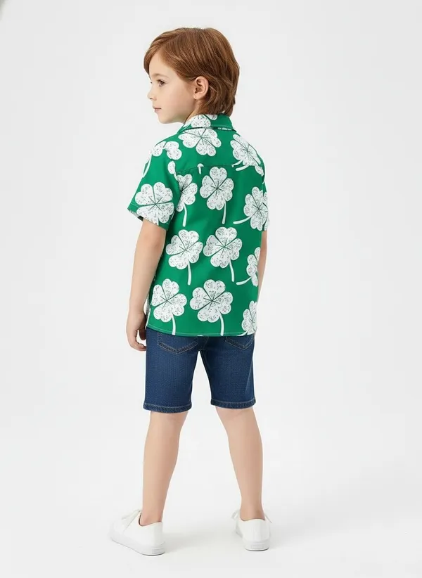 littlevoyagers_Boys_Floral_Print,_Printed_Casual_Green,_White_Shirt_()