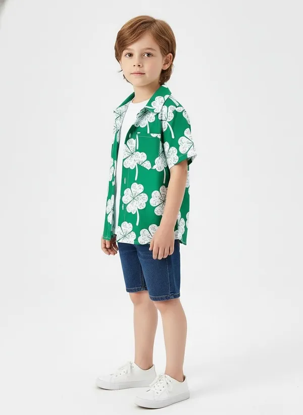 littlevoyagers_Boys_Floral_Print,_Printed_Casual_Green,_White_Shirt_()
