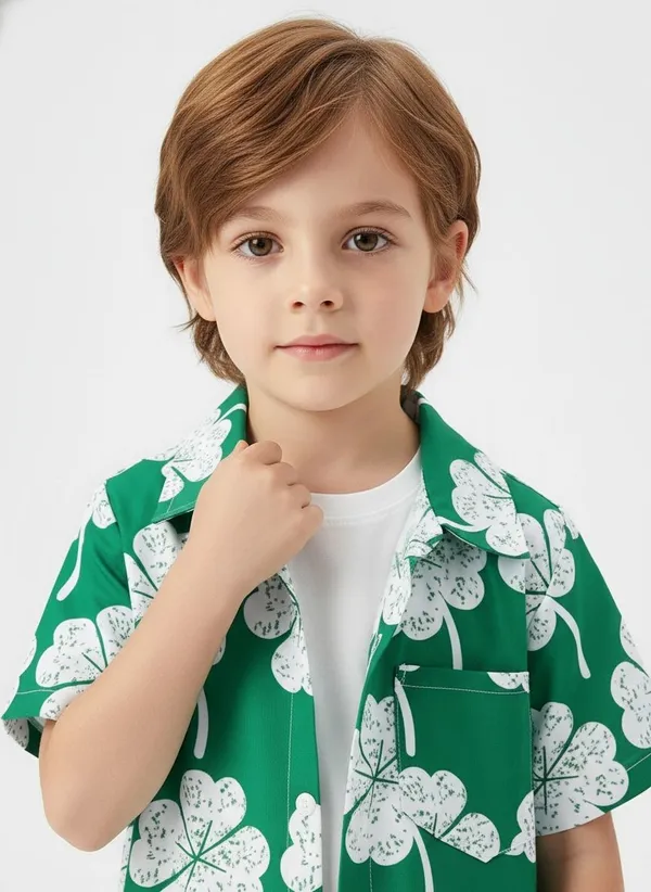 littlevoyagers_Boys_Floral_Print,_Printed_Casual_Green,_White_Shirt_()