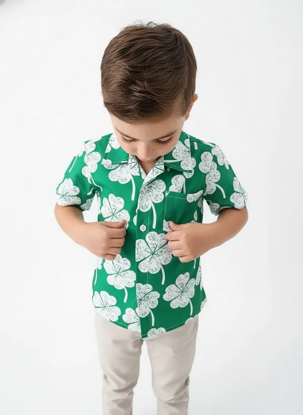 littlevoyagers_Boys_Floral_Print,_Printed_Casual_Green,_White_Shirt_()