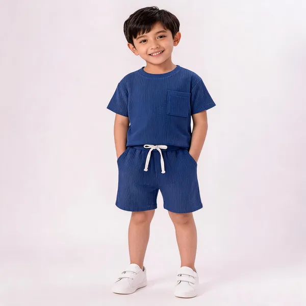 Blue_Cotton_Waffle_Knit_T-Shirt_And_Shorts_Set_For_Boys