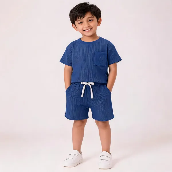 Blue_Cotton_Waffle_Knit_T-Shirt_And_Shorts_Set_For_Boys