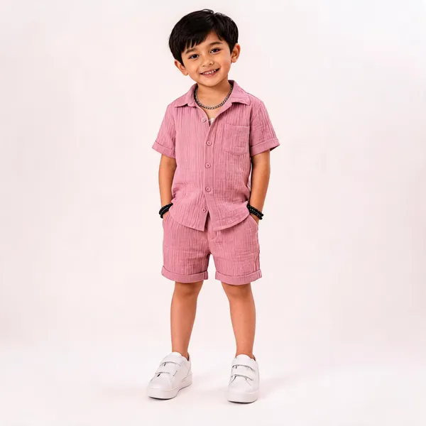 Pink_Cotton_Casual_Shirt_And_Shorts_Set_For_Boys