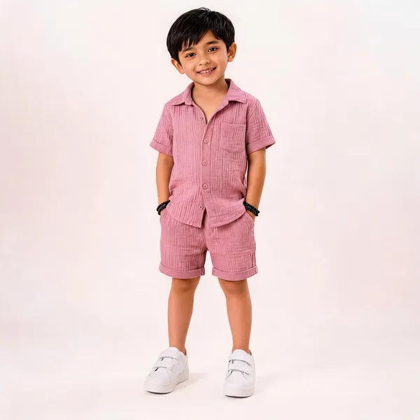 Pink_Cotton_Casual_Shirt_And_Shorts_Set_For_Boys