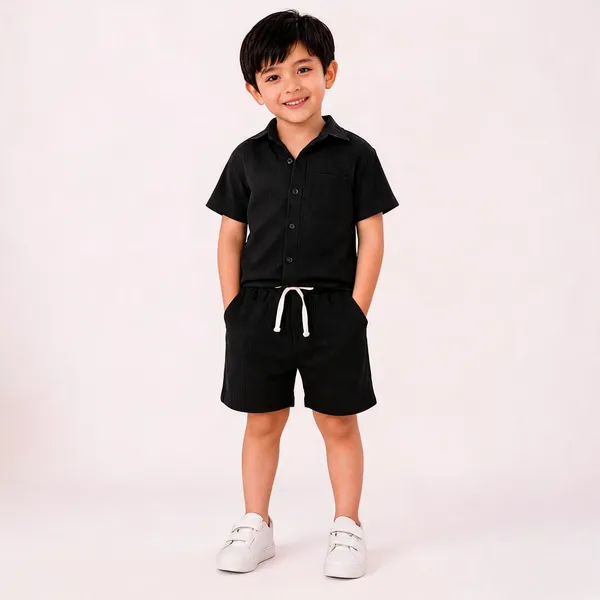 Black_Cotton_Half_Sleeve_Shirt_&_Shorts_Set_For_Boys
