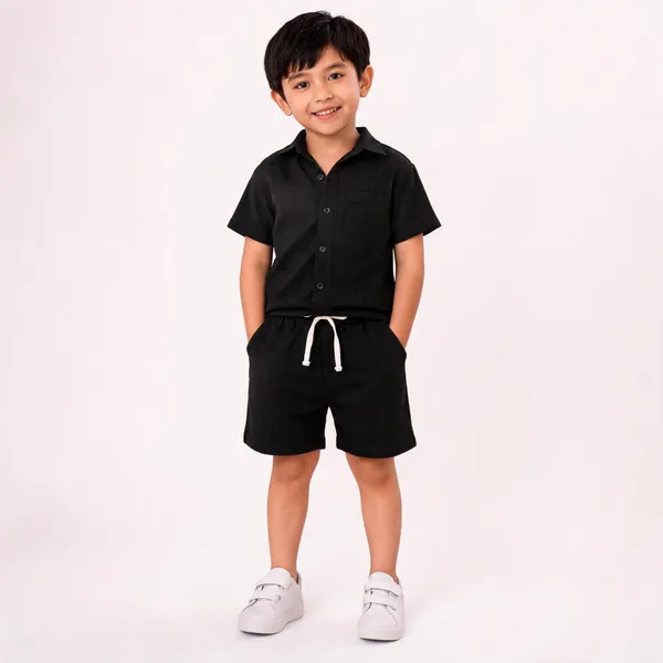 Black_Cotton_Half_Sleeve_Shirt_&_Shorts_Set_For_Boys